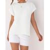 imageZESICA Womens Summer Cap Sleeve Crewneck Crop Tops Casual Loose Striped TShirts Basic TeesWhite