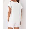 imageZESICA Womens Summer Cap Sleeve Crewneck Crop Tops Casual Loose Striped TShirts Basic TeesWhite
