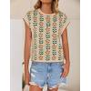 imageZESICA Womens Summer Floral Knit Tops Cap Sleeve Crew Neck Casual Comfy Sweaters 2025 Trendy Clothes OutfitsApricot
