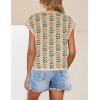 imageZESICA Womens Summer Floral Knit Tops Cap Sleeve Crew Neck Casual Comfy Sweaters 2025 Trendy Clothes OutfitsApricot