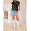 imageZESICA Womens Summer Floral Knit Tops Cap Sleeve Crew Neck Casual Comfy Sweaters 2025 Trendy Clothes OutfitsBlack