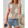 imageZESICA Womens Summer Floral Knit Tops Cap Sleeve Crew Neck Casual Comfy Sweaters 2025 Trendy Clothes OutfitsKhaki