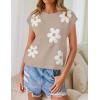 imageZESICA Womens Summer Floral Knit Tops Cap Sleeve Crew Neck Casual Comfy Sweaters 2025 Trendy Clothes OutfitsKhaki