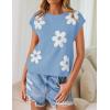 imageZESICA Womens Summer Floral Knit Tops Cap Sleeve Crew Neck Casual Comfy Sweaters 2025 Trendy Clothes OutfitsLightblue