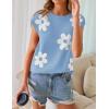 imageZESICA Womens Summer Floral Knit Tops Cap Sleeve Crew Neck Casual Comfy Sweaters 2025 Trendy Clothes OutfitsLightblue