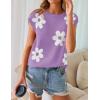 imageZESICA Womens Summer Floral Knit Tops Cap Sleeve Crew Neck Casual Comfy Sweaters 2025 Trendy Clothes OutfitsPurple