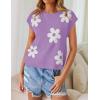 imageZESICA Womens Summer Floral Knit Tops Cap Sleeve Crew Neck Casual Comfy Sweaters 2025 Trendy Clothes OutfitsPurple