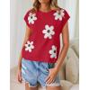 imageZESICA Womens Summer Floral Knit Tops Cap Sleeve Crew Neck Casual Comfy Sweaters 2025 Trendy Clothes OutfitsRed