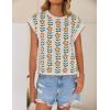 imageZESICA Womens Summer Floral Knit Tops Cap Sleeve Crew Neck Casual Comfy Sweaters 2025 Trendy Clothes OutfitsWhite