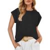 imageZESICA Womens Summer Cap Sleeve Crewneck Crop Tops Casual Loose Striped TShirts Basic TeesDarkblack