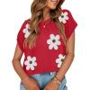 imageZESICA Womens Summer Floral Knit Tops Cap Sleeve Crew Neck Casual Comfy Sweaters 2025 Trendy Clothes OutfitsRed
