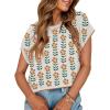 imageZESICA Womens Summer Floral Knit Tops Cap Sleeve Crew Neck Casual Comfy Sweaters 2025 Trendy Clothes OutfitsWhite