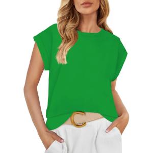 imageZESICA Womens Summer Cap Sleeve Crewneck Crop Tops Casual Loose Striped TShirts Basic TeesBrightgreen