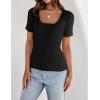 imageZESICA Womens 2025 Short Sleeve Square Neck T Shirts Slim Fitted Summer Ribbed Knit Basic Casual Tee TopsBlack