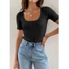 imageZESICA Womens 2025 Short Sleeve Square Neck T Shirts Slim Fitted Summer Ribbed Knit Basic Casual Tee TopsBlack