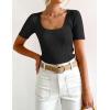 imageZESICA Womens 2025 Short Sleeve Square Neck T Shirts Slim Fitted Summer Ribbed Knit Basic Casual Tee TopsBlack