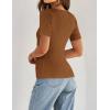 imageZESICA Womens 2025 Short Sleeve Square Neck T Shirts Slim Fitted Summer Ribbed Knit Basic Casual Tee TopsBrown
