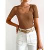 imageZESICA Womens 2025 Short Sleeve Square Neck T Shirts Slim Fitted Summer Ribbed Knit Basic Casual Tee TopsBrown