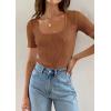 imageZESICA Womens 2025 Short Sleeve Square Neck T Shirts Slim Fitted Summer Ribbed Knit Basic Casual Tee TopsBrown