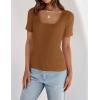 imageZESICA Womens 2025 Short Sleeve Square Neck T Shirts Slim Fitted Summer Ribbed Knit Basic Casual Tee TopsBrown