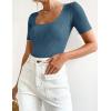 imageZESICA Womens 2025 Short Sleeve Square Neck T Shirts Slim Fitted Summer Ribbed Knit Basic Casual Tee TopsDarkblue