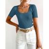 imageZESICA Womens 2025 Short Sleeve Square Neck T Shirts Slim Fitted Summer Ribbed Knit Basic Casual Tee TopsDarkblue