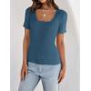 imageZESICA Womens 2025 Short Sleeve Square Neck T Shirts Slim Fitted Summer Ribbed Knit Basic Casual Tee TopsDarkblue