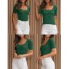 imageZESICA Womens 2025 Short Sleeve Square Neck T Shirts Slim Fitted Summer Ribbed Knit Basic Casual Tee TopsDarkgreen