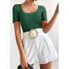 imageZESICA Womens 2025 Short Sleeve Square Neck T Shirts Slim Fitted Summer Ribbed Knit Basic Casual Tee TopsDarkgreen