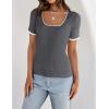imageZESICA Womens 2025 Short Sleeve Square Neck T Shirts Slim Fitted Summer Ribbed Knit Basic Casual Tee TopsDarkgrey