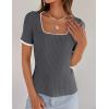 imageZESICA Womens 2025 Short Sleeve Square Neck T Shirts Slim Fitted Summer Ribbed Knit Basic Casual Tee TopsDarkgrey