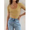 imageZESICA Womens 2025 Short Sleeve Square Neck T Shirts Slim Fitted Summer Ribbed Knit Basic Casual Tee TopsGinger
