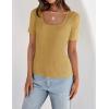 imageZESICA Womens 2025 Short Sleeve Square Neck T Shirts Slim Fitted Summer Ribbed Knit Basic Casual Tee TopsGinger