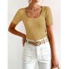 imageZESICA Womens 2025 Short Sleeve Square Neck T Shirts Slim Fitted Summer Ribbed Knit Basic Casual Tee TopsGinger