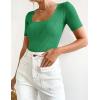 imageZESICA Womens 2025 Short Sleeve Square Neck T Shirts Slim Fitted Summer Ribbed Knit Basic Casual Tee TopsGreen
