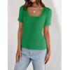 imageZESICA Womens 2025 Short Sleeve Square Neck T Shirts Slim Fitted Summer Ribbed Knit Basic Casual Tee TopsGreen