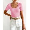 imageZESICA Womens 2025 Short Sleeve Square Neck T Shirts Slim Fitted Summer Ribbed Knit Basic Casual Tee TopsHotpink