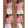 imageZESICA Womens 2025 Short Sleeve Square Neck T Shirts Slim Fitted Summer Ribbed Knit Basic Casual Tee TopsHotpink