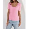 imageZESICA Womens 2025 Short Sleeve Square Neck T Shirts Slim Fitted Summer Ribbed Knit Basic Casual Tee TopsHotpink