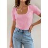 imageZESICA Womens 2025 Short Sleeve Square Neck T Shirts Slim Fitted Summer Ribbed Knit Basic Casual Tee TopsHotpink