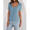 imageZESICA Womens 2025 Short Sleeve Square Neck T Shirts Slim Fitted Summer Ribbed Knit Basic Casual Tee TopsLightblue