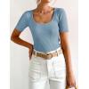 imageZESICA Womens 2025 Short Sleeve Square Neck T Shirts Slim Fitted Summer Ribbed Knit Basic Casual Tee TopsLightblue