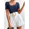 imageZESICA Womens 2025 Short Sleeve Square Neck T Shirts Slim Fitted Summer Ribbed Knit Basic Casual Tee TopsNavy