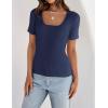 imageZESICA Womens 2025 Short Sleeve Square Neck T Shirts Slim Fitted Summer Ribbed Knit Basic Casual Tee TopsNavy