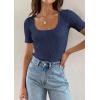imageZESICA Womens 2025 Short Sleeve Square Neck T Shirts Slim Fitted Summer Ribbed Knit Basic Casual Tee TopsNavy