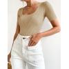 imageZESICA Womens 2025 Short Sleeve Square Neck T Shirts Slim Fitted Summer Ribbed Knit Basic Casual Tee TopsNude