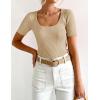 imageZESICA Womens 2025 Short Sleeve Square Neck T Shirts Slim Fitted Summer Ribbed Knit Basic Casual Tee TopsNude