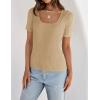 imageZESICA Womens 2025 Short Sleeve Square Neck T Shirts Slim Fitted Summer Ribbed Knit Basic Casual Tee TopsNude