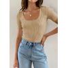 imageZESICA Womens 2025 Short Sleeve Square Neck T Shirts Slim Fitted Summer Ribbed Knit Basic Casual Tee TopsNude
