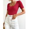 imageZESICA Womens 2025 Short Sleeve Square Neck T Shirts Slim Fitted Summer Ribbed Knit Basic Casual Tee TopsRed